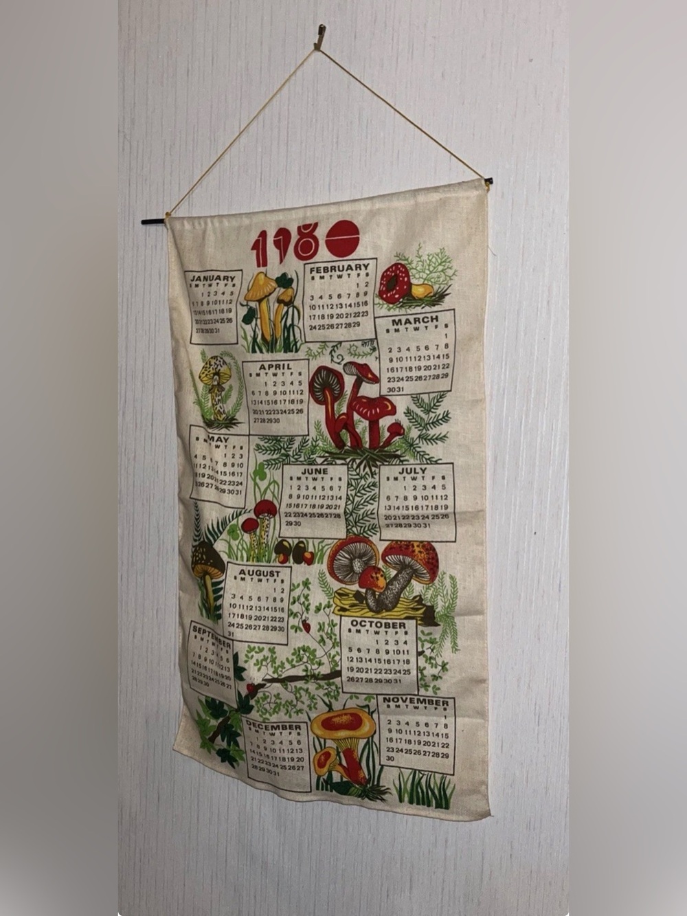 Vintage Mushroom Tapestry Wall Hanging - Red & Green